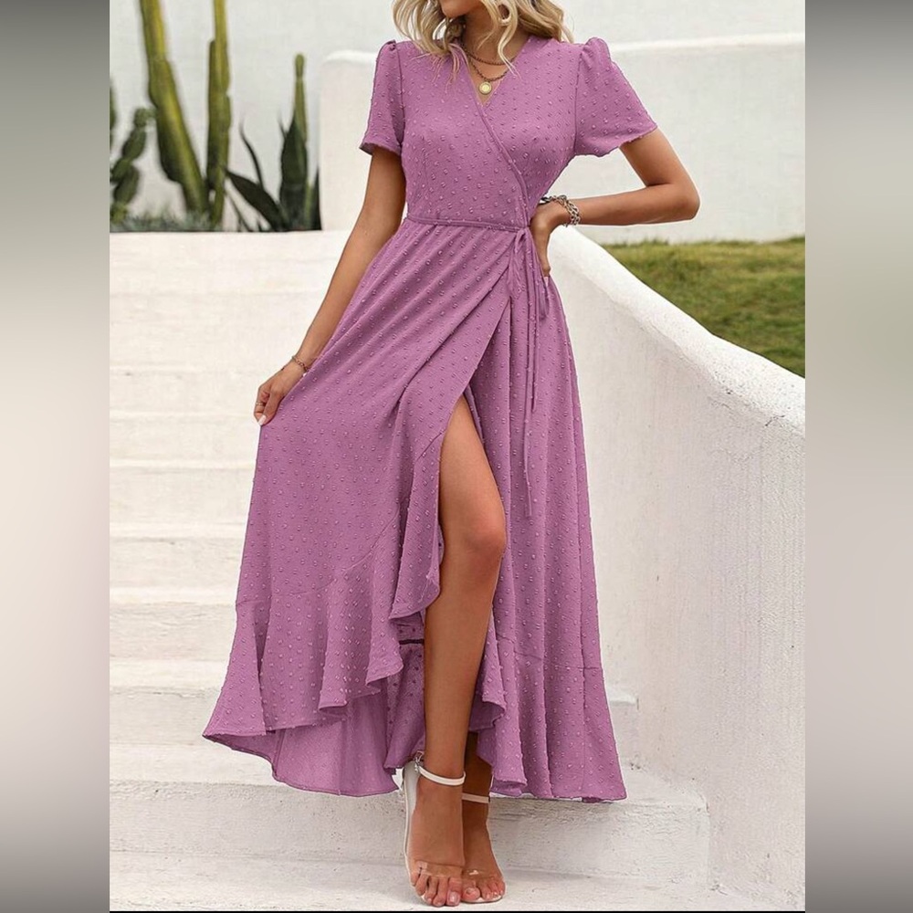 Elegant Purple Wrap Dress - Picture 7 of 7